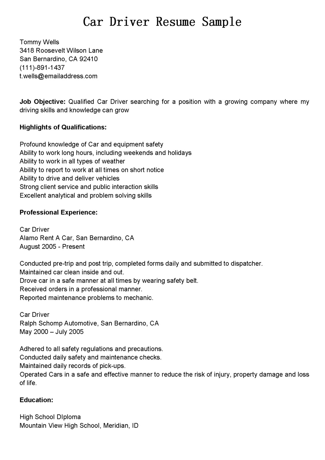 Automobile detailer resume